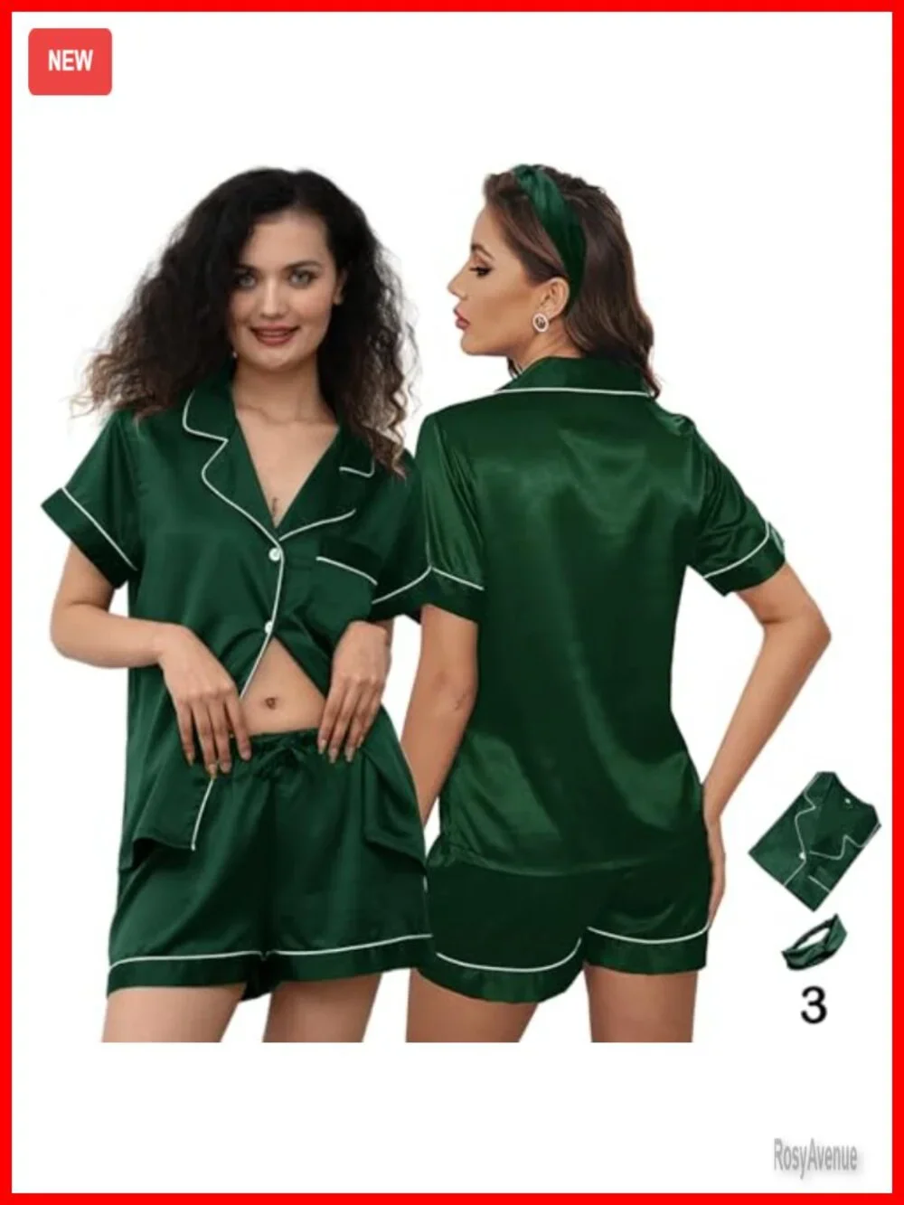 3pc Silk Satin Pajama Set Short Sleeve Lounge Sleepwear